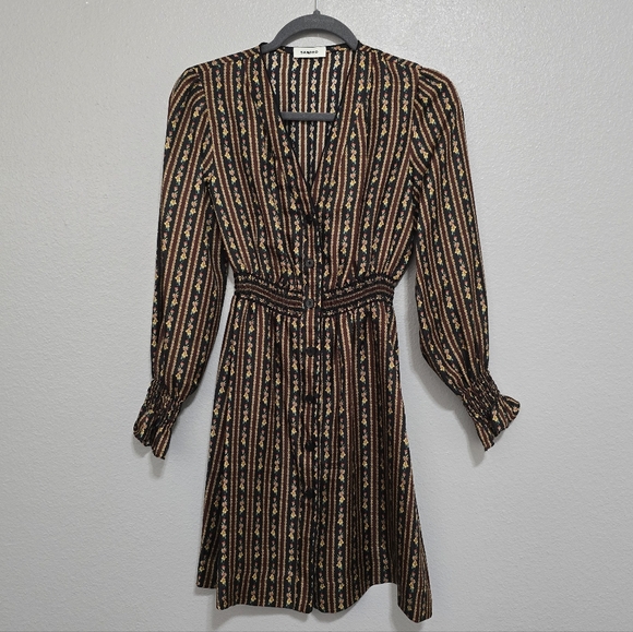 Sandro Karma Printed Mini Floral Button Down Long Sleeve Silk Dress - Picture 4 of 12